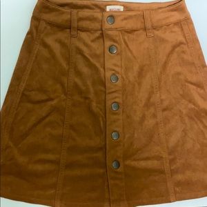 Faux Suede Brown Button Skirt w/ pockets